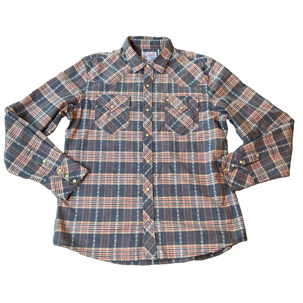 True Religion Men’s Plaid 2XL Western Drip Vtg Long Sleeve Pearl Snap button Up